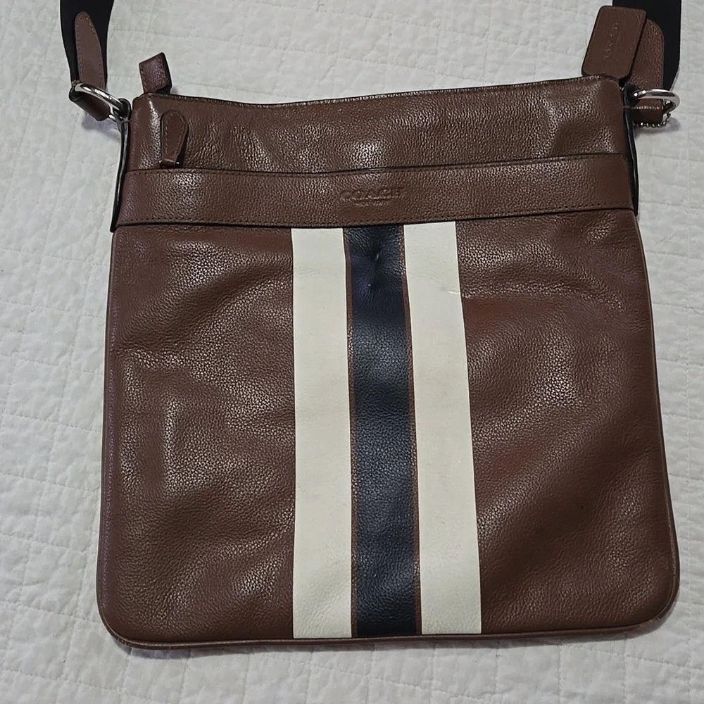 Coach Charles Varsity Stripe Crossbody Unisex Messenger Bag Leather
